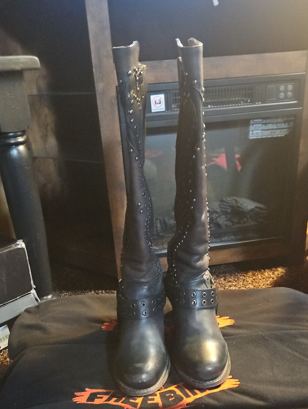 FreeBird Black Studded Knee-High Women's Boots - Classic Riding Style